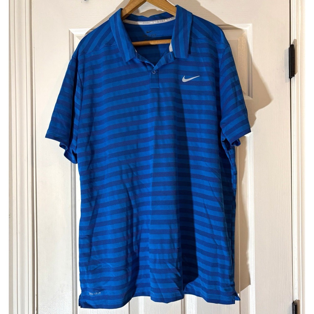 Nike Golf Dri-FIT Mens 2XL Blue Striped Regular Fit Polo Shirt 890103-465